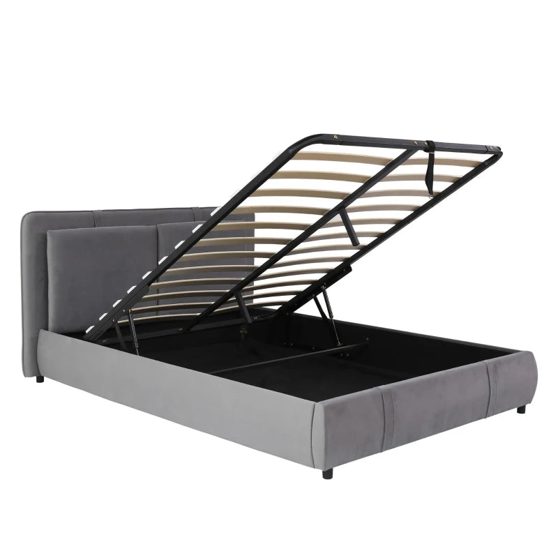 Upholstered Hydraulic Storage Bed with Removable Velvet Headboard - Grey, 210x159x90 cm, Stylish & Functional Bedroom Furniture