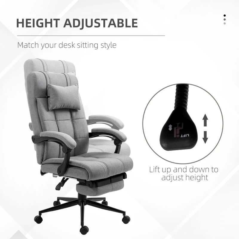 Vinsetto Ergonomic Office Chair with Footrest, Armrests, Lumbar Support & Headrest - Light Grey Comfort for Home & Office