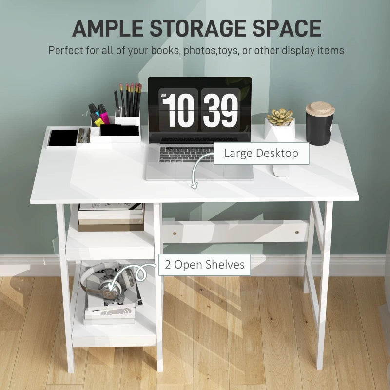 Compact White Computer Desk with Storage Shelves - Study Table & PC Workstation for Home Office, Easy Assembly, 106x51cm