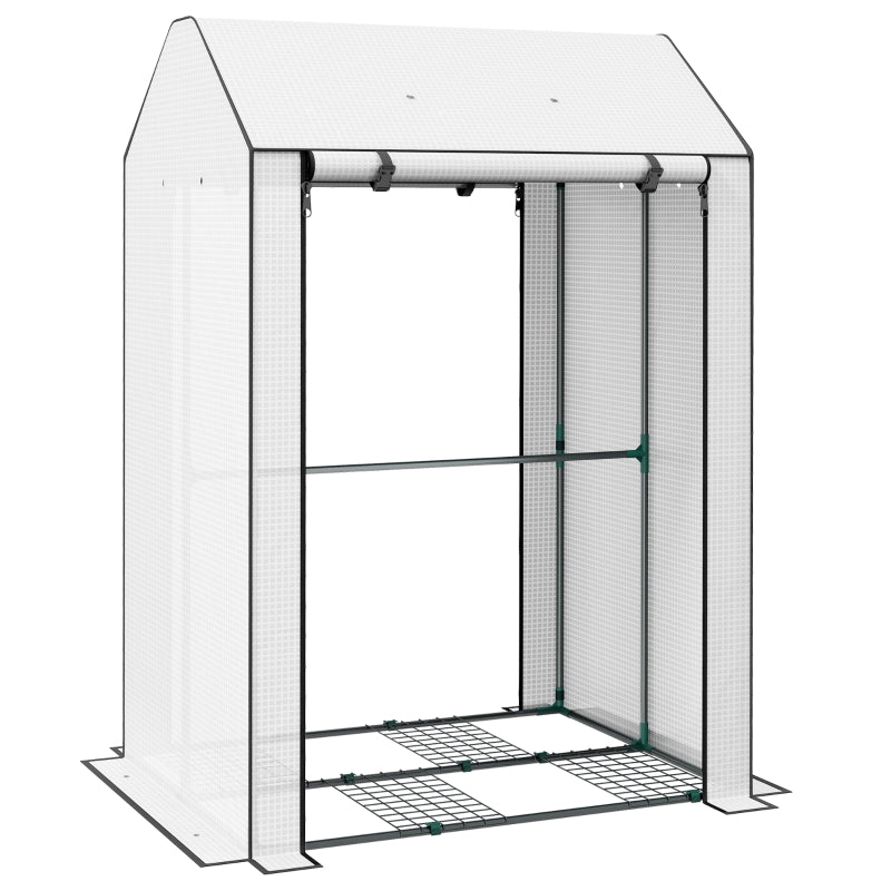 Portable White Mini Greenhouse with 4 Shelves for Plants, 100x80x150cm