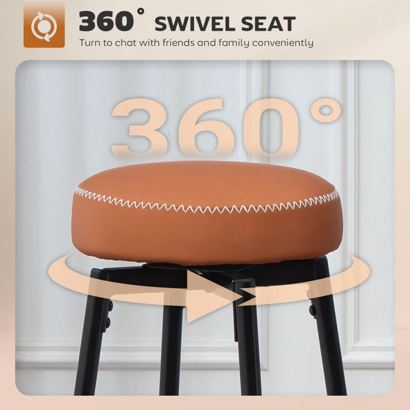 Set of 2 Stylish Faux Leather Bar Stools - Brown and Black Modern Design for Kitchen or Home Bar
