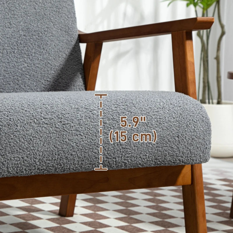 Wide Seat Boucle Accent Armchair with Thick Padding and Solid Wood Frame for Living Room, Bedroom, or Office