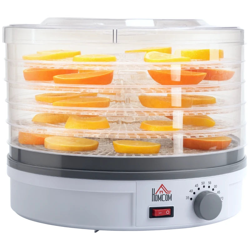 5-Tier Food Dehydrator 245W - Adjustable Temperature Control for Drying Fruits, Vegetables, Jerky & Pet Treats - White