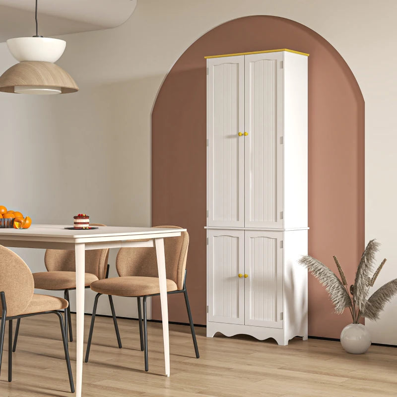 Freestanding 4-Door White Kitchen Cupboard - Stylish Storage Cabinet Organizer with 4 Shelves for Home & Kitchen