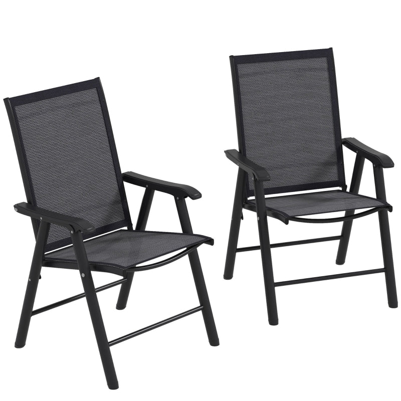 Dark Grey Foldable Metal Garden Chairs Set of 2 - Outdoor Patio Dining Furniture