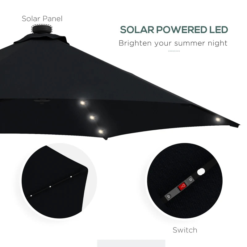 Black Cantilever Umbrella parasol with Solar LEDs