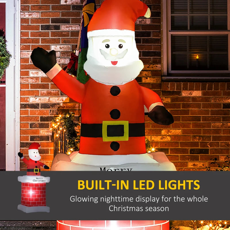 7ft Inflatable Santa Claus in Chimney - LED Outdoor Christmas Decoration for Lawn & Party - Blow-Up Holiday Display