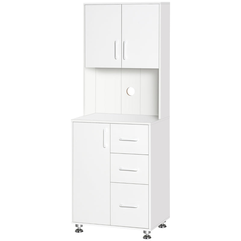 Modern White Kitchen Cupboard with Storage Cabinets, 3 Drawers & Open Countertop - Stylish Living Room Organizer