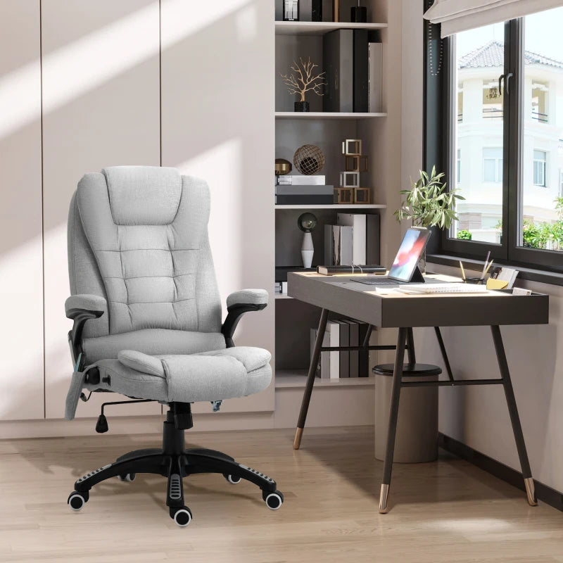 Vinsetto Ergonomic Office Chair with 6-Point Massage & Heated Back Support, Adjustable Arms, Light Grey Fabric