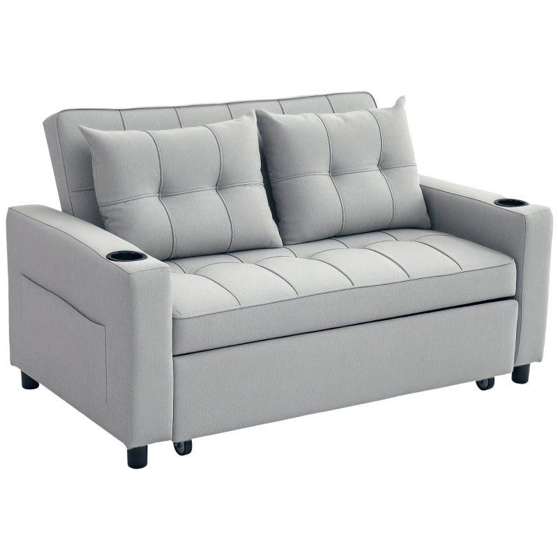 Light Grey Two-Seater Pull-Out Sofa Bed for Compact Living Spaces