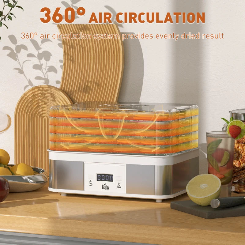 5-Tier Stainless Steel Food Dehydrator - 245W Adjustable Temperature & Timer, LCD Display for Fruits, Vegetables, Jerky & Pet Treats
