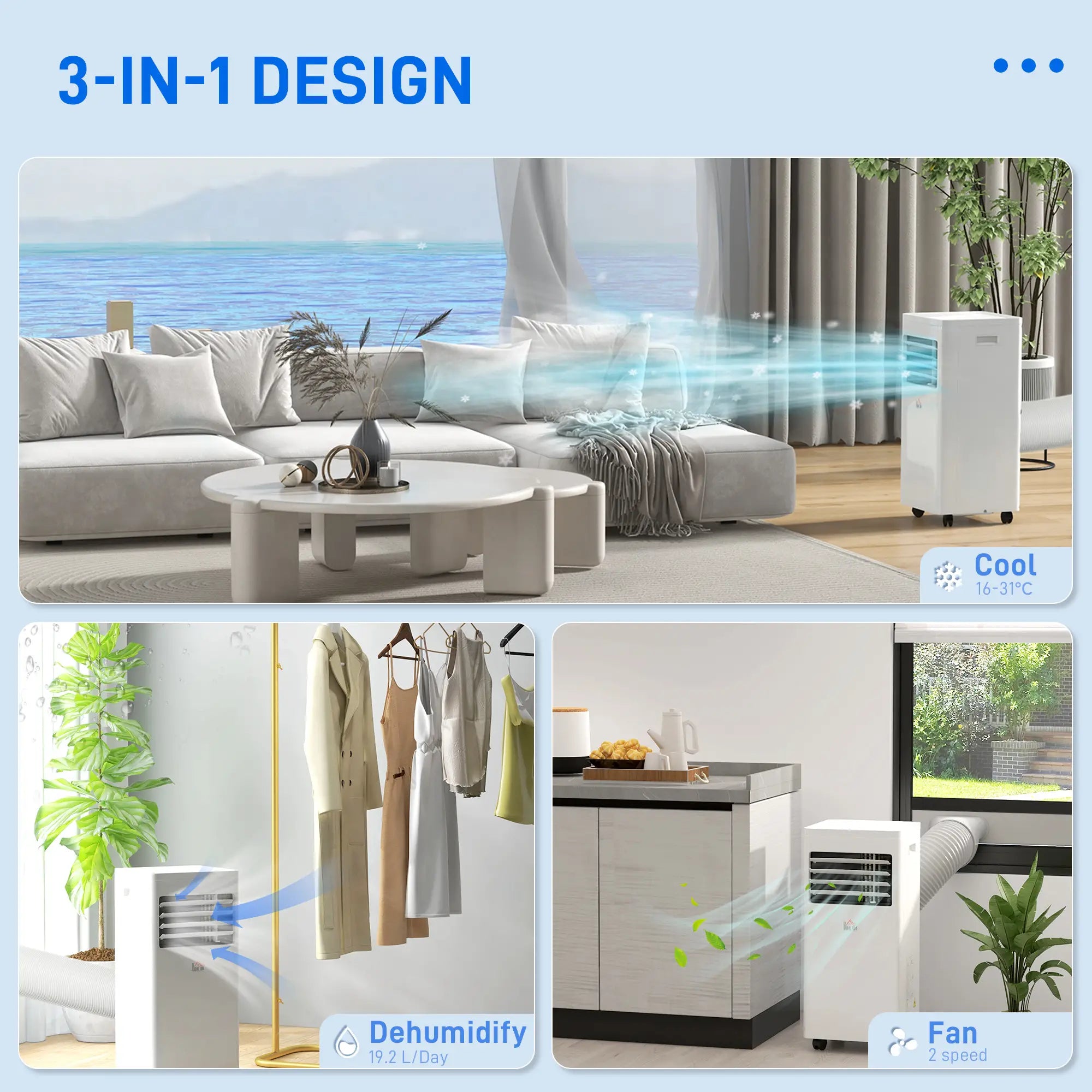 7000 BTU Portable Air Conditioner – 3-in-1 AC Unit with Cooling, Dehumidifier & Fan Modes, Remote Control, 24H Timer, LED Display, Window Kit, Ideal for Rooms up to 26m²