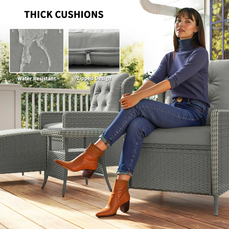 Five-Piece Charcoal Grey Reclining Rattan Chair Set for Outdoor Relaxation