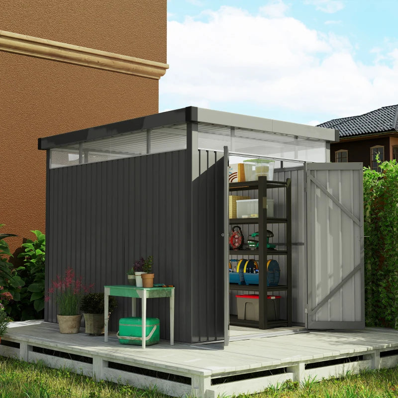 5.3 x 8.5ft Galvanized Steel Garden Shed with Windows, Lockable Door for Outdoor Storage