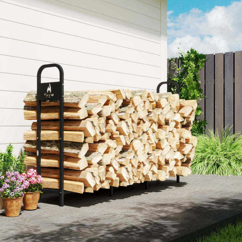 6.5 FT Heavy Duty Steel Firewood Log Rack - 300 kg Capacity Indoor/Outdoor Wood Storage with Decorative Bonfire Pattern