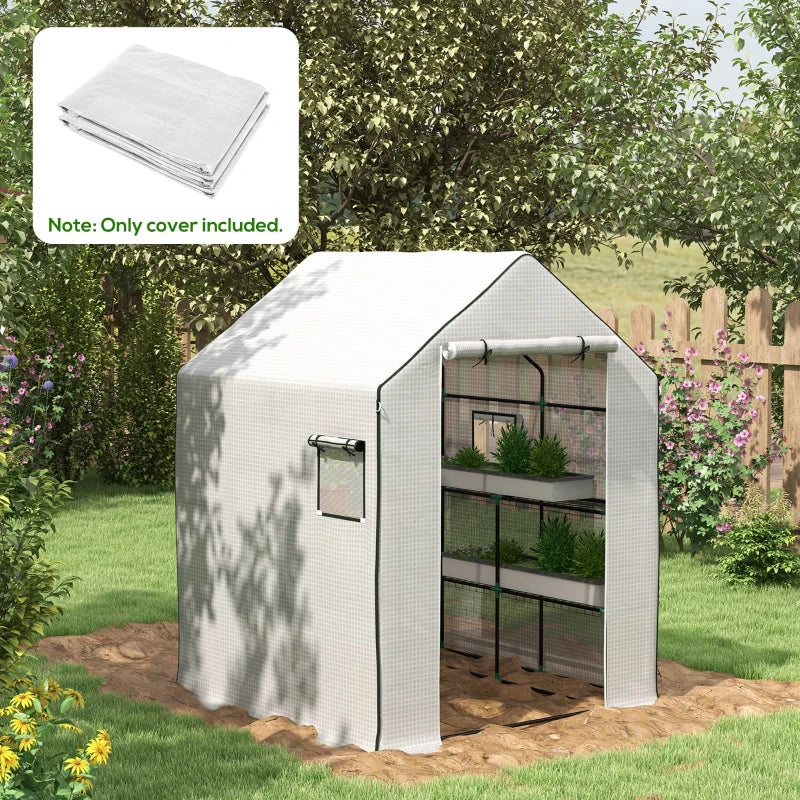 Greenhouse Cover Replacement with Roll-up Door and Windows, 140 x 143 x 190cm, White