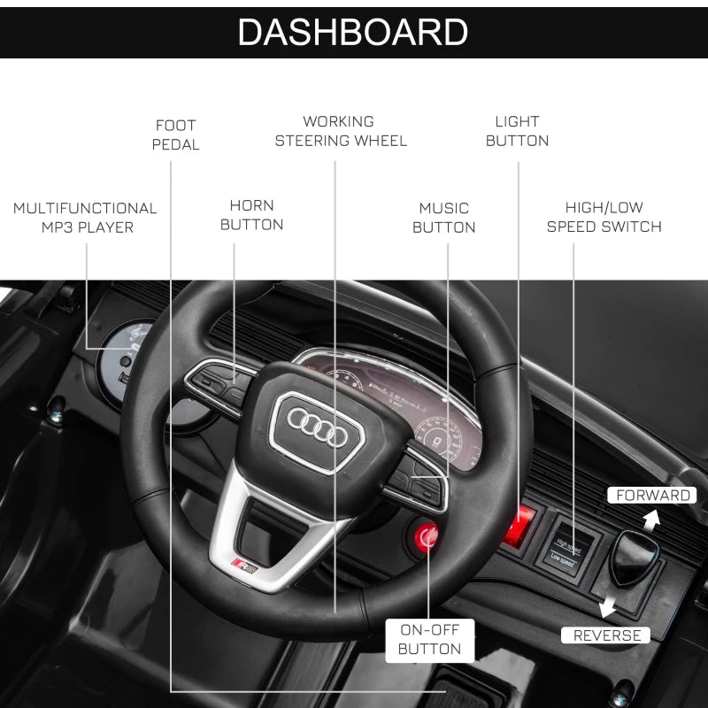 Licensed Audi RS Q8 Electric Ride On Car with Remote Control for Kids Black