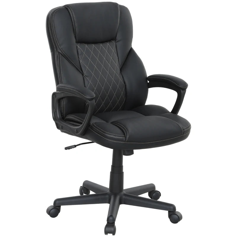 High Back Executive Office Chair - PU Leather Swivel Desk Chair with Tilt, Armrests & Adjustable Height - Black