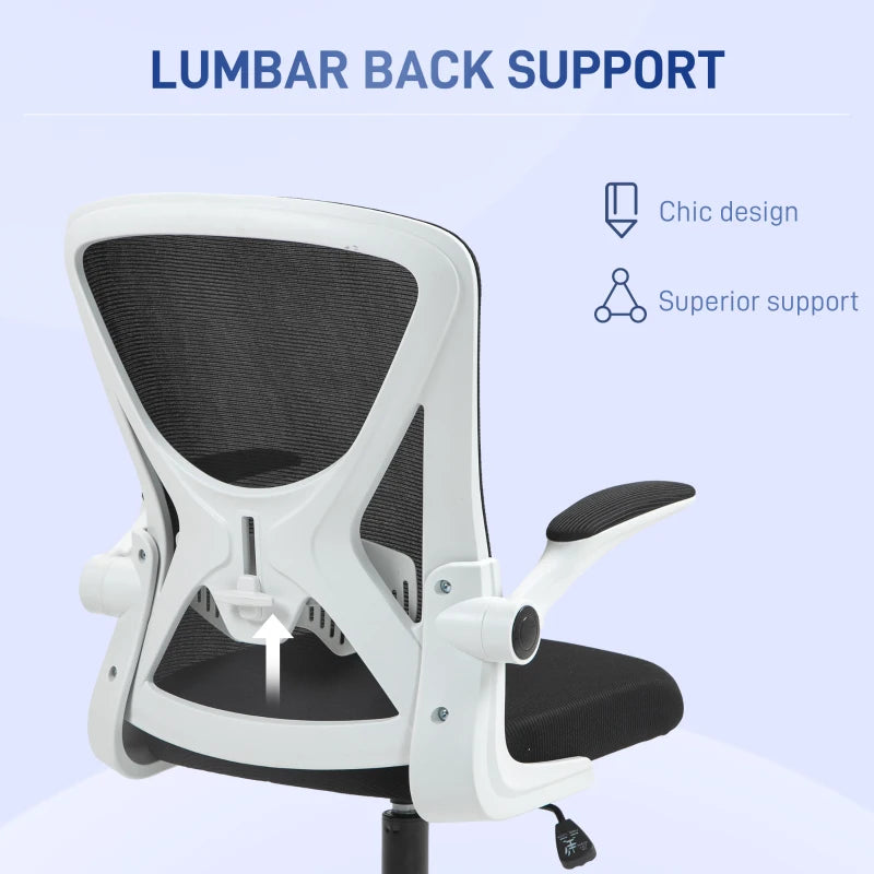 Vinsetto Ergonomic Mesh Back Office Chair with Flip-Up Arms - Stylish Black and White Design for Comfort and Support