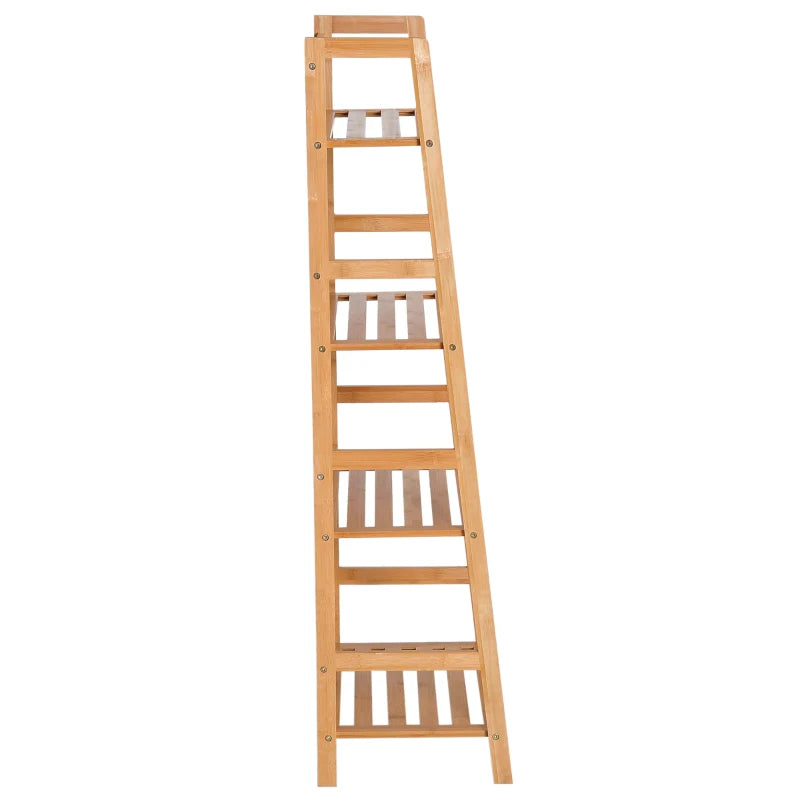 Bamboo Ladder Shelf - 4-Tier Freestanding Bookcase for Living Room, Study & Home Office - Natural Wood Effect, 48x31.5x120cm