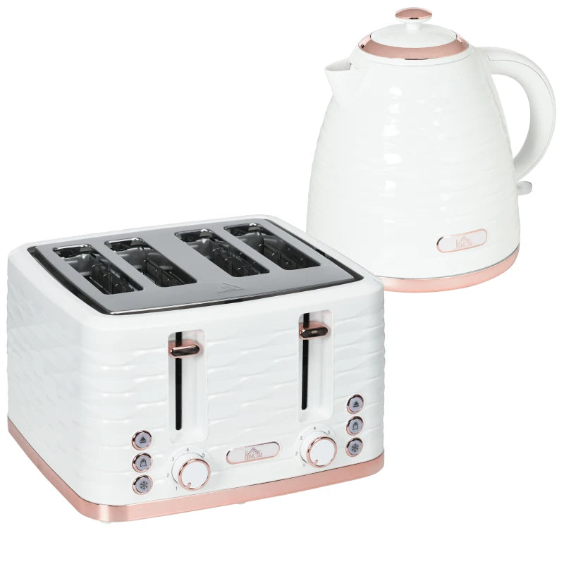 Cream White Kettle and Toaster Set - 3000W Rapid Boil 1.7L Kettle & 4 Slice Toaster with 7 Browning Controls