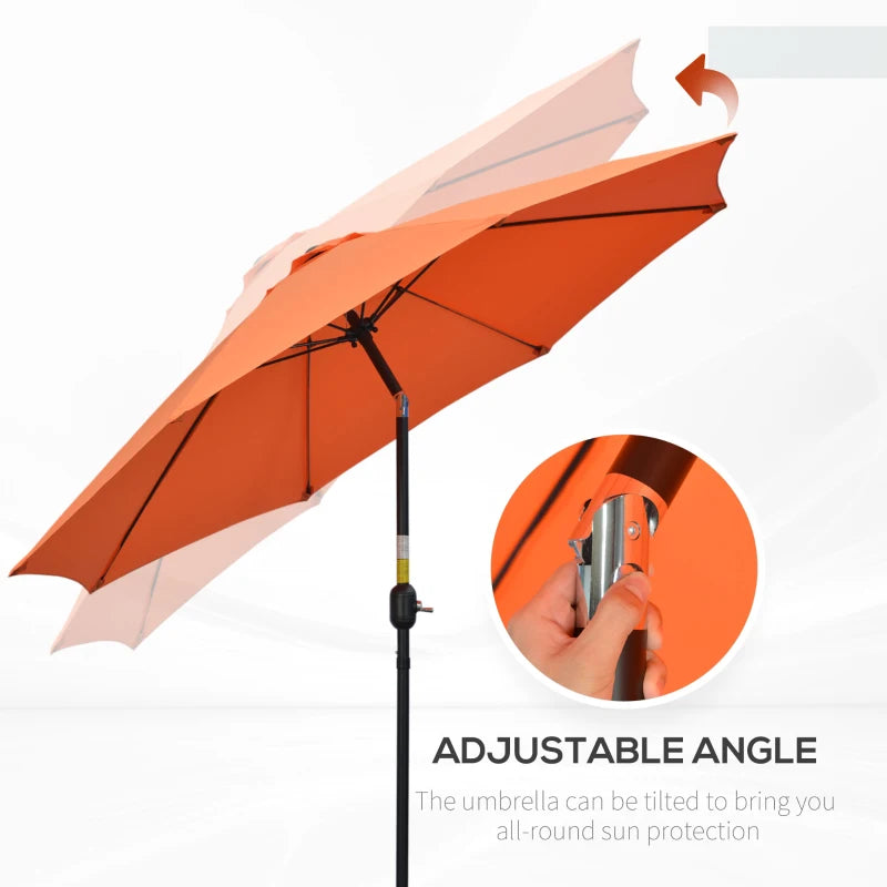 Orange 2.6M Patio Sun Umbrella with Tilt Shade and Crank