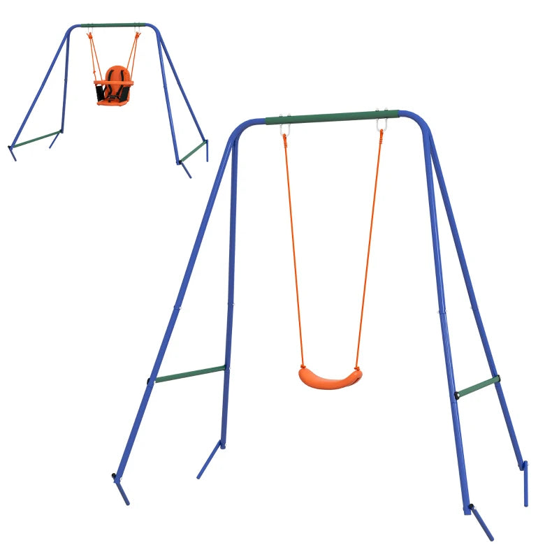 Two-In-One Toddler Garden Swing with Comfortable Seat and Safety Belt in Orange and Blue