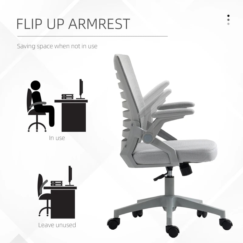 Vinsetto Adjustable Height Work Chair 44-53.5cm, Ergonomic Mesh Back Office Chair, Grey - Perfect for Home & Office
