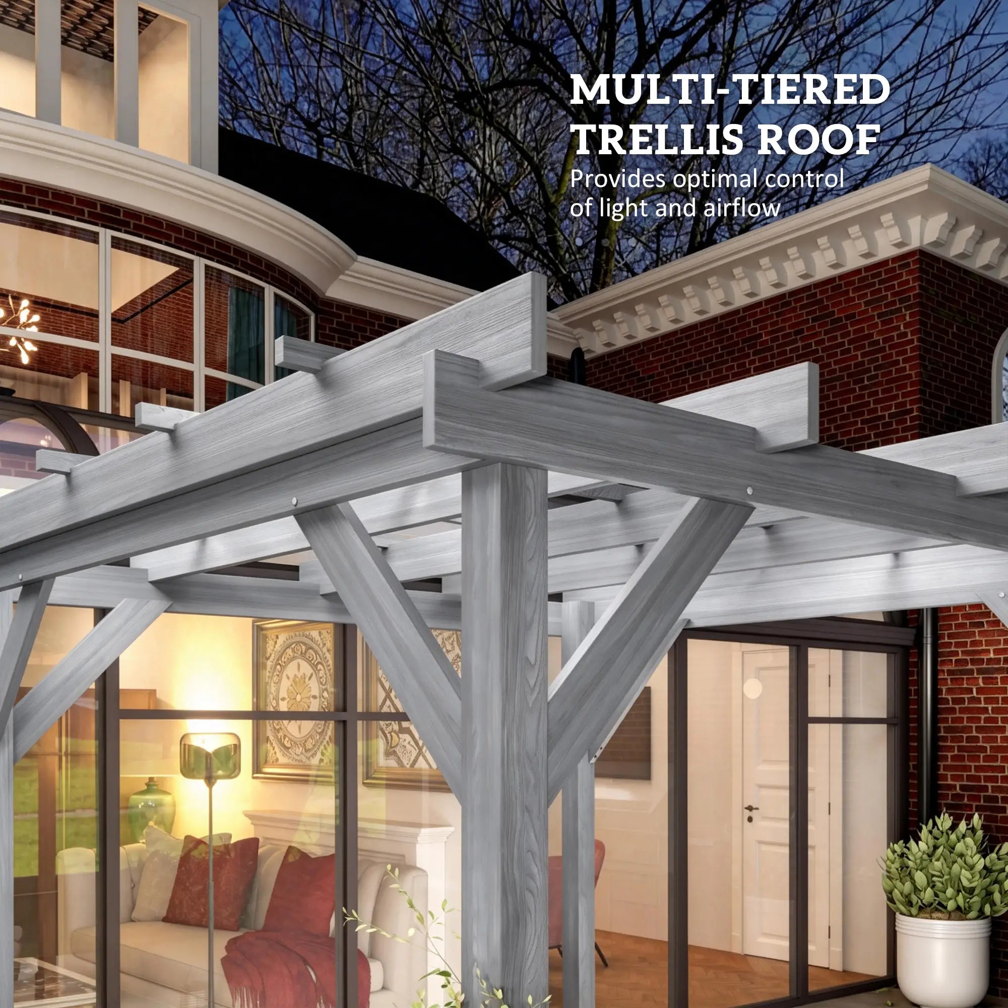 3m x 3m Wooden Pergola Kit Grey Garden Gazebo Shelter, Solid Fir Wood Outdoor Pergola with Stable Posts, Decorative Patio Arbour for Climbing Plants, Vines, Decking, Lawn & Garden Shade