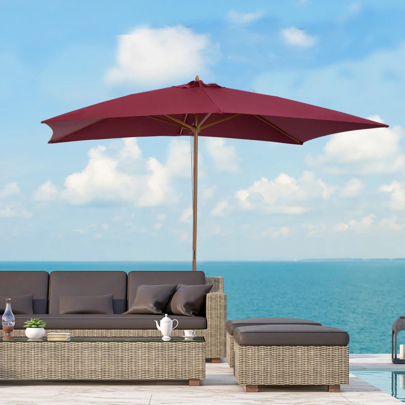 Wine Red 2x3m Wooden Garden Parasol Umbrella