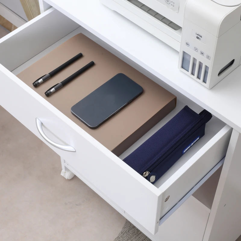 Vinsetto Mobile Printer Stand with Storage Drawer & Open Shelf - Home Office Cabinet, 60cm x 39cm x 80cm, White