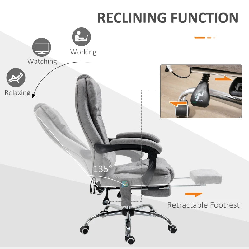 Vinsetto Heated Vibration Massage Executive Office Chair - Adjustable Ergonomic High Back Recliner with Footrest - Grey
