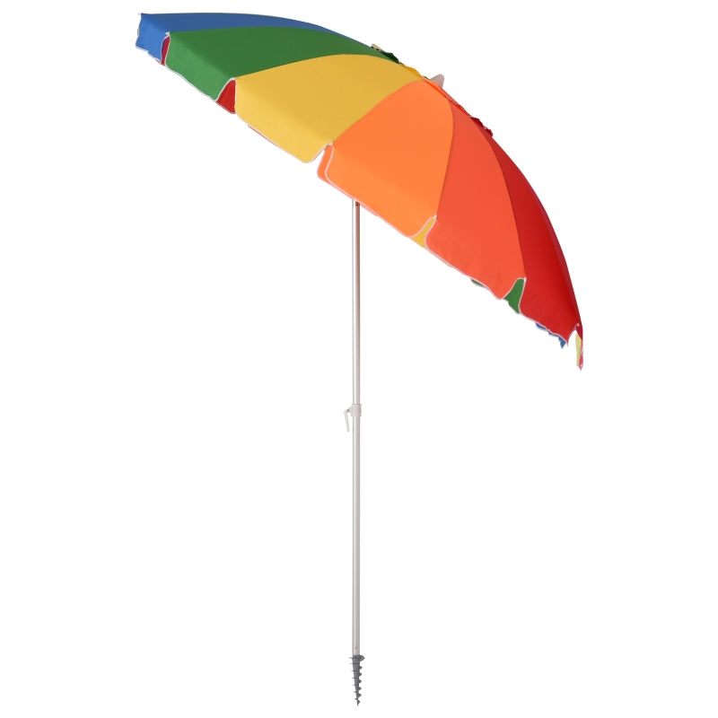 Multicolour Beach Umbrella with Sand Anchor, UV Protection, Tilt, Carry Bag