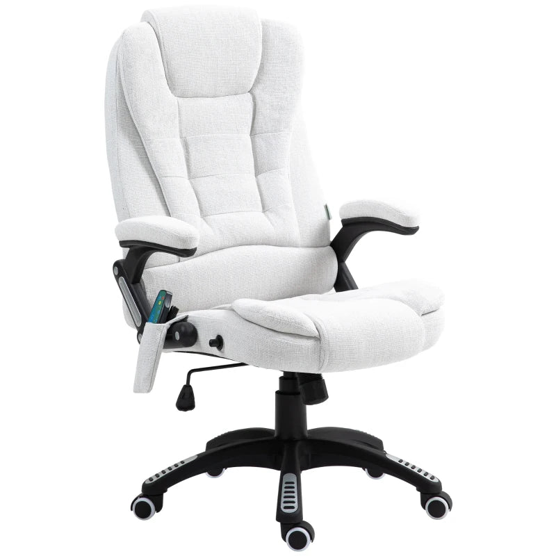 Vinsetto Heated Massage Recliner Chair - 6 Massage Points, 360° Swivel, Linen-Feel Fabric, Cream White - Perfect for Office & Home