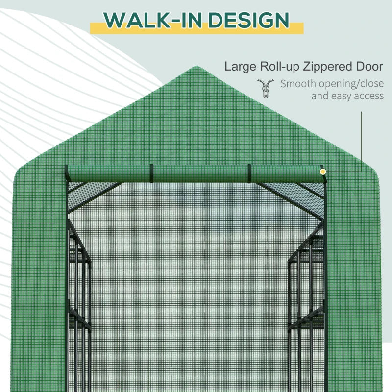 Portable Green 4 Tier Walk-in Greenhouse with Roll-up Door, 244 x 180 x 210cm