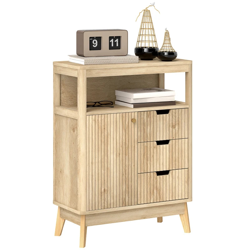 Elegant Small Sideboard with Drawers & Adjustable Shelf - Natural Wood Finish for Stylish Storage Solutions