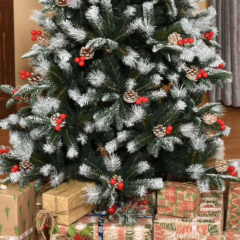 6FT Snow Dipped Christmas Pencil Tree with Red Berries & Pinecones - Foldable Holiday Decoration for Home Parties