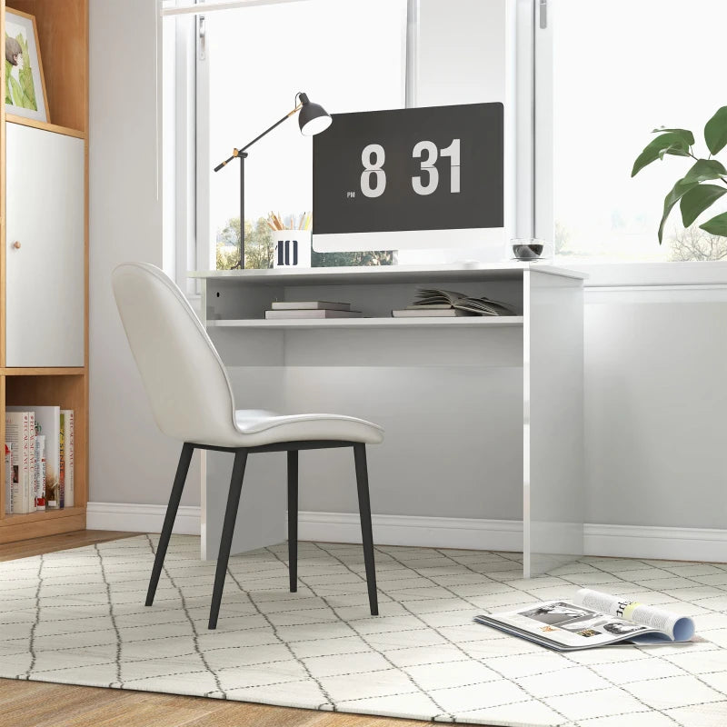 Modern 90x50cm High Gloss White Computer Table - Stylish Home Office Desk with Storage Shelf for Small Spaces