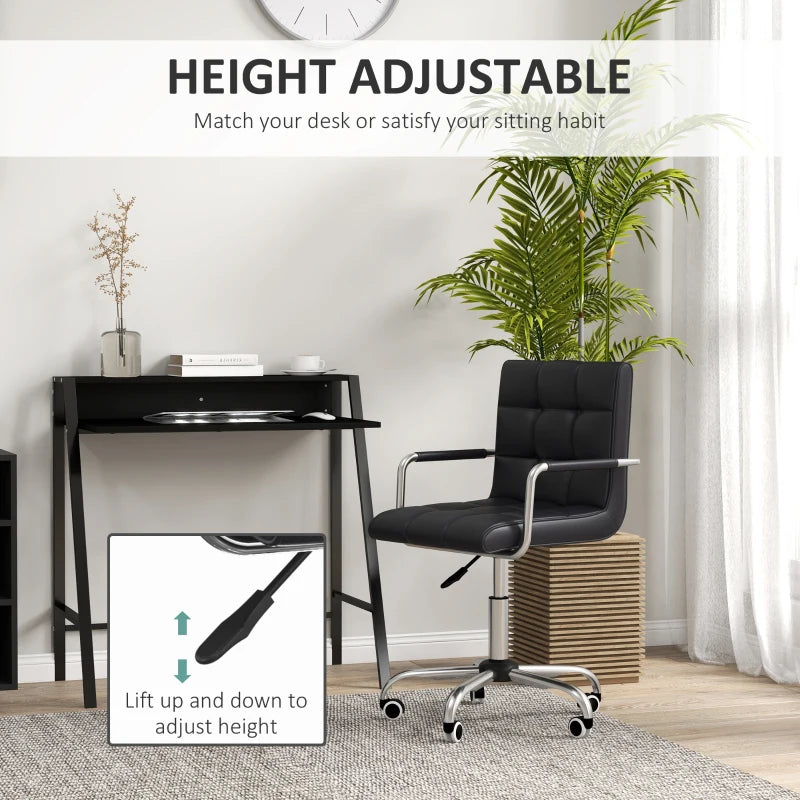 Home Office Chair and Desk Set - Faux Leather Swivel Chair with Storage Shelf, Black Study Desk for Comfort & Style