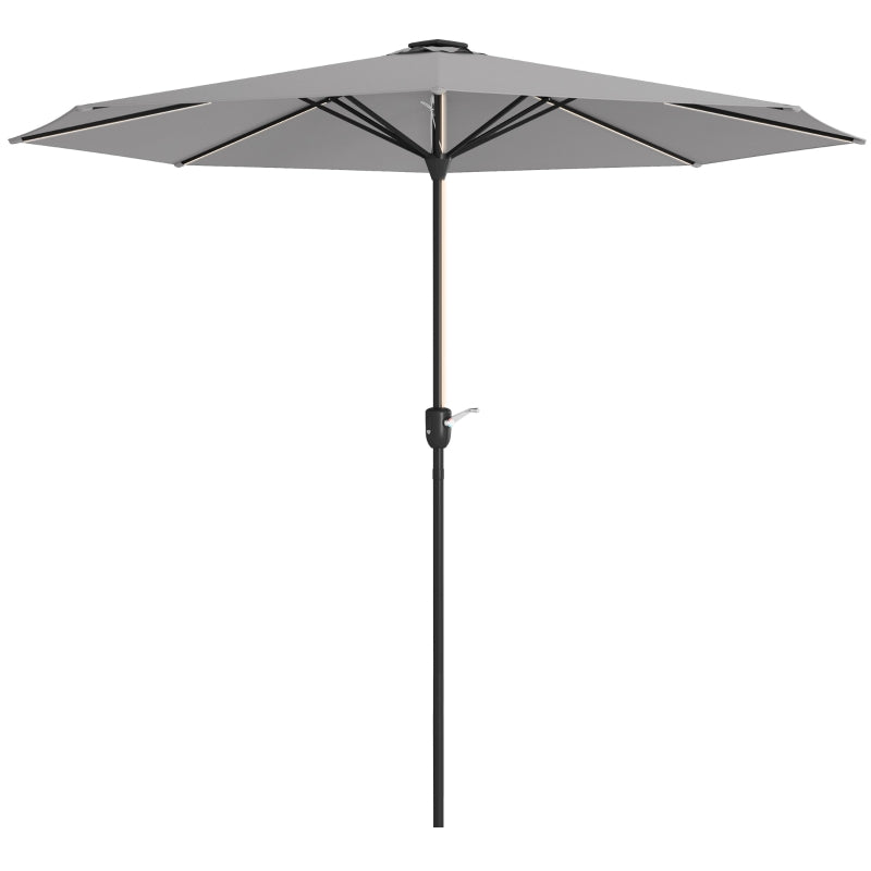 Light Grey Solar LED Patio Umbrella with Crank Handle