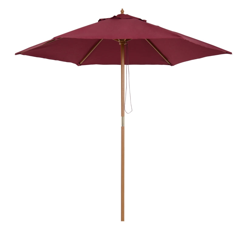 Wine Red 2.5m Wooden Garden Parasol Sun Shade