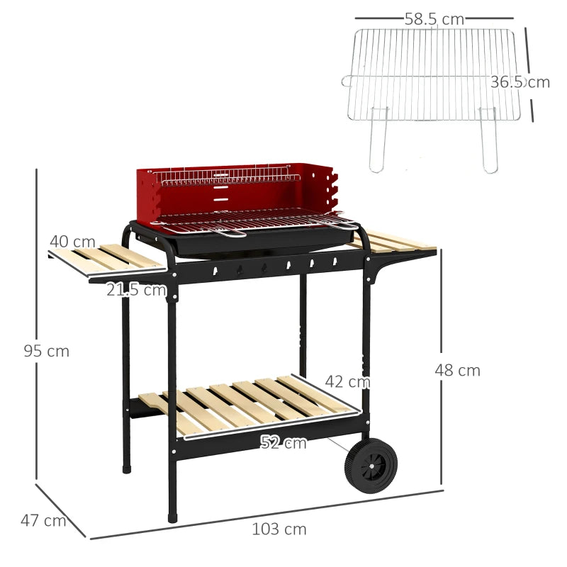 Red Charcoal BBQ with Adjustable Grill Grate