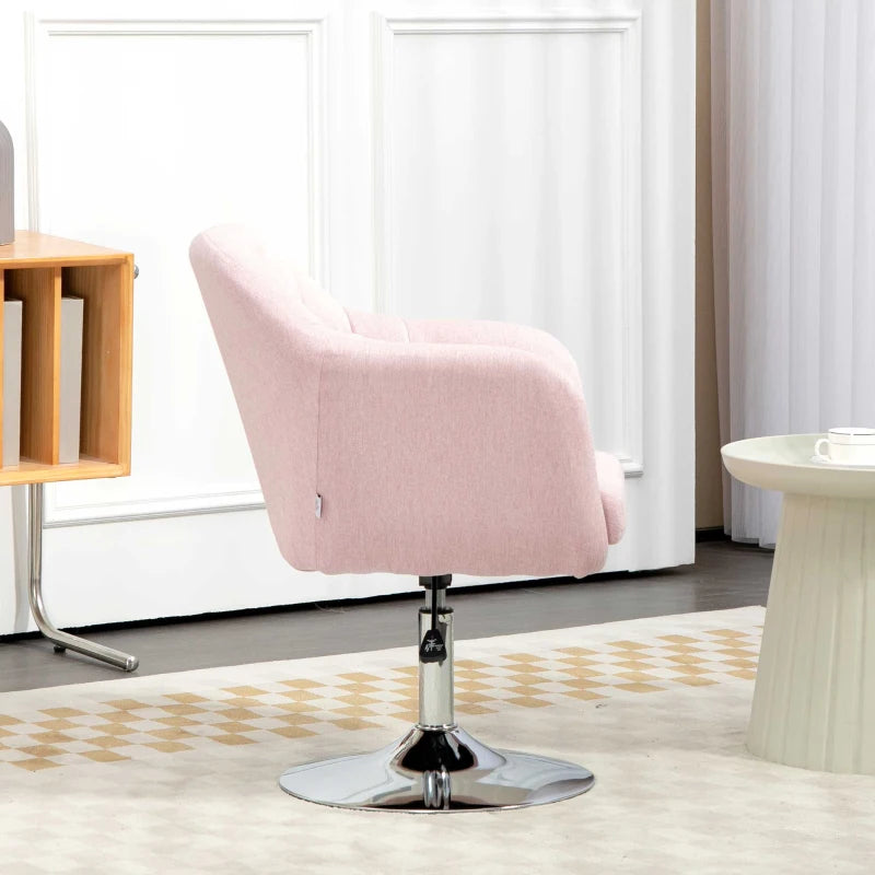 Contemporary Swivel Linen Accent Chair with Adjustable Height, Thick Cushion and Lumbar Support for Living Room or Office in Pink