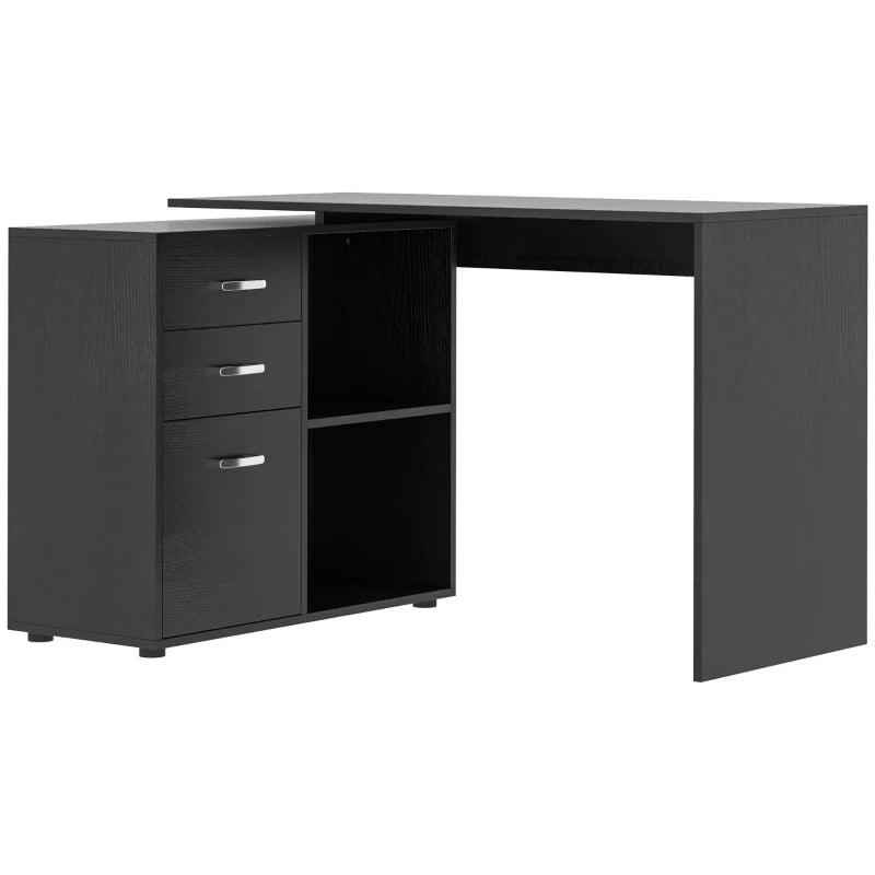 L Shaped Computer Desk with Drawers & File Cabinet - Reversible Home Office Study Table, 117x83.5cm, Black