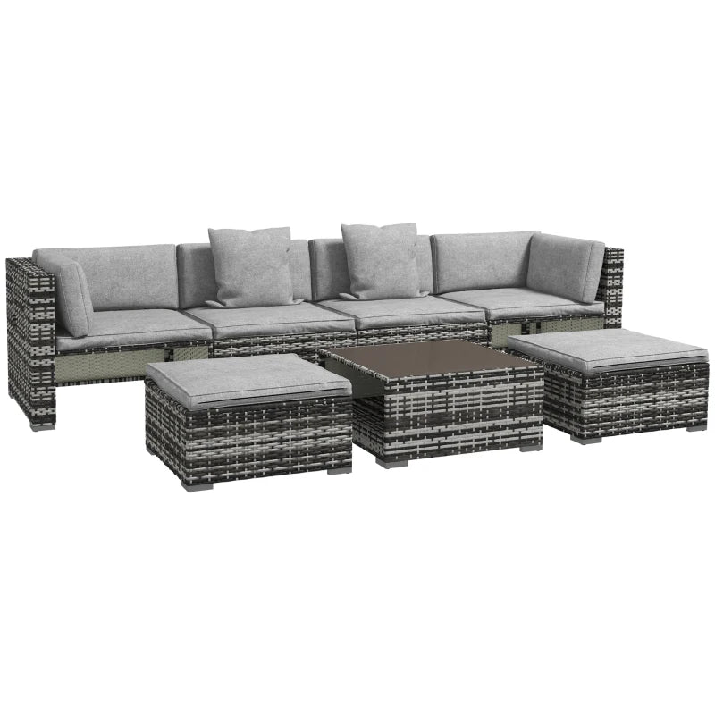 Seven-Piece Rattan Sofa Set With Cushions - Grey
