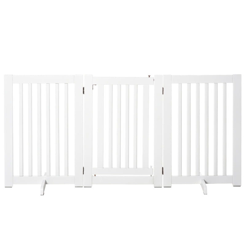 PawHut Freestanding Expandable Dog Gate - MDF Wood Pet Barrier with Latch Door for Doorway - White