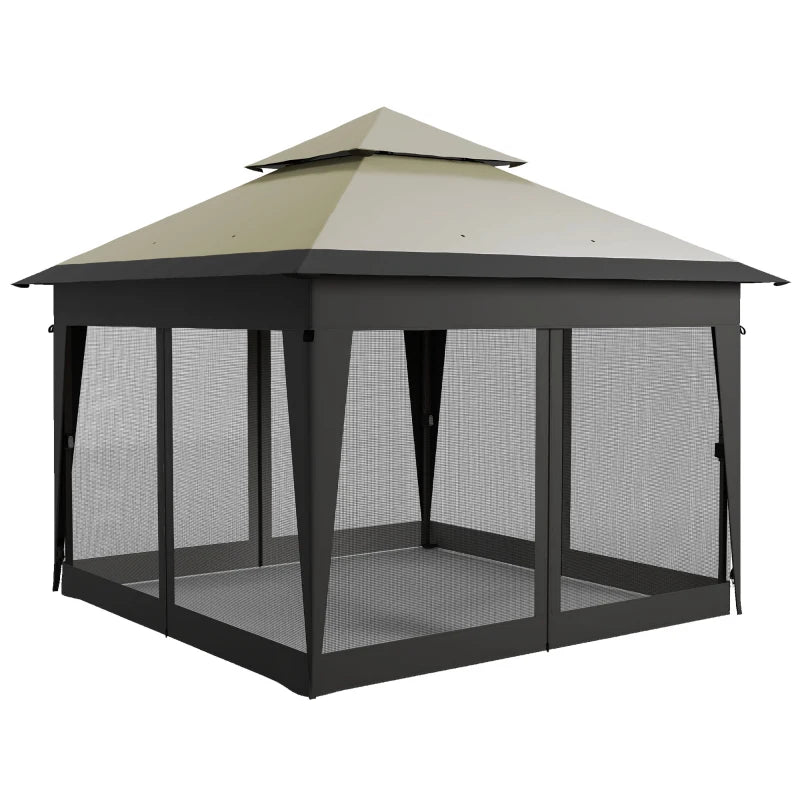 Grey Pop Up Gazebo with Mosquito Netting and Double Roof