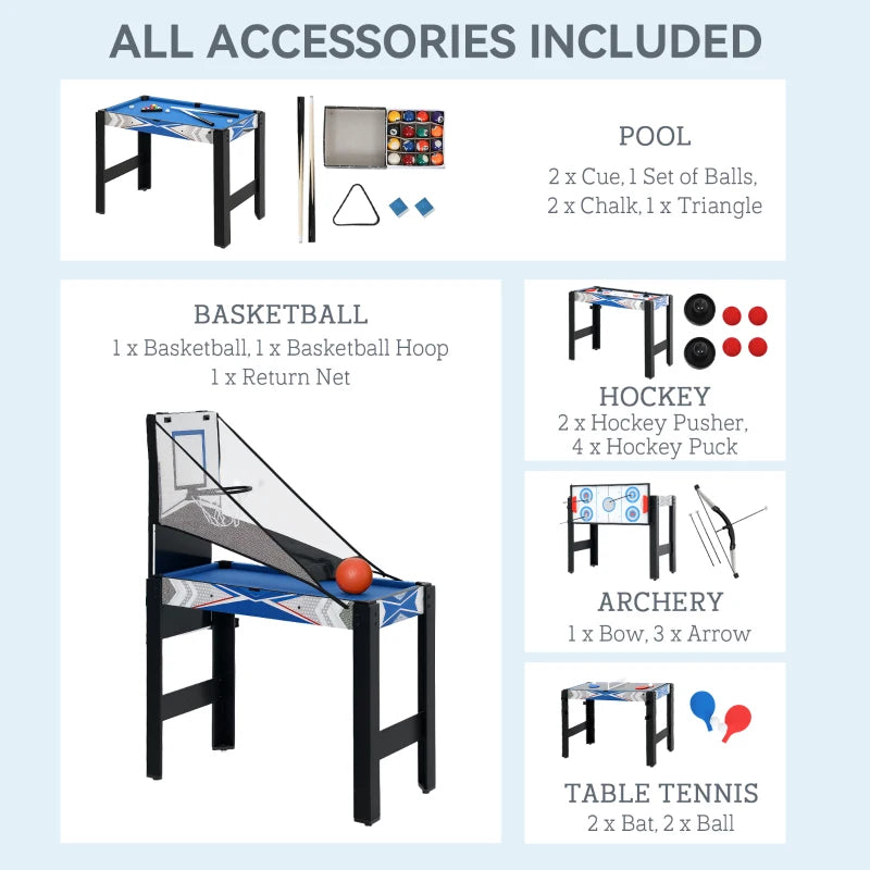 5-in-1 Multi Games Table for Family Fun with Pool Table Tennis Basketball Hockey Archery Blue