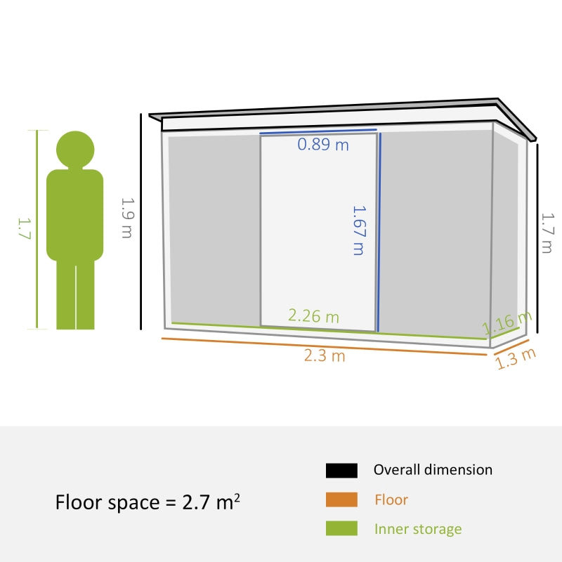 7.6ft x 4.3ft Light Green Garden Storage Shed