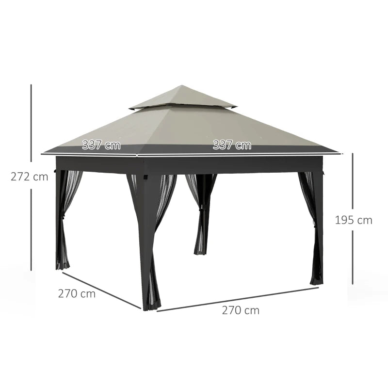 Grey Pop Up Gazebo with Mosquito Netting and Double Roof